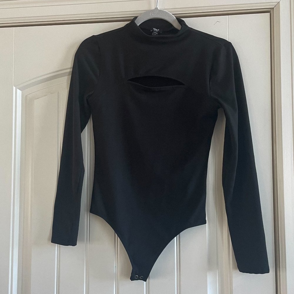 Long-Sleeved Black Mock Neck Black Bodysuit